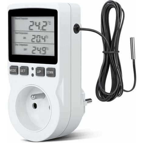 FDC Thermostat-Steckdose, digitale Timer-Steckdose, digitale programmierbare Steckdose mit Sonde, programmierbarer digitaler Timer, Heizungs-Thermostat-Steckdose für Gewächshaus, Aquarium –