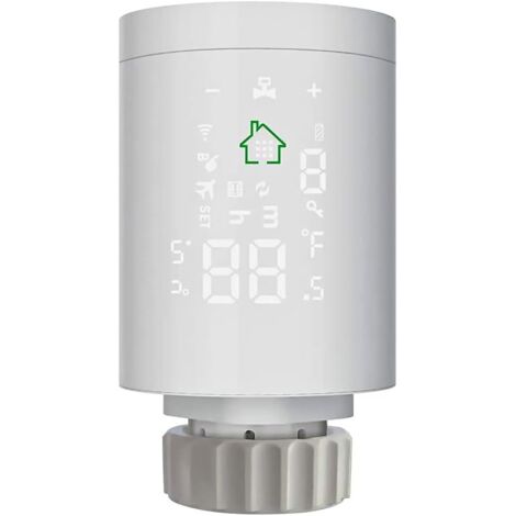 Thermostat-Stellantrieb für Heizkörperventil, Heizkörper-LCD-Bildschirm am Gehäuse, Stromversorgung über AA-Batterien, kompatibel mit Amazon Alexa und Google Home