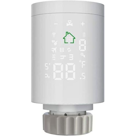 Thermostat-Stellglied für Heizkörperventile, mit LCD-Display am Gehäuse, Betrieb mit AA-Batterien, kompatibel mit Amazon Alexa und Google Home