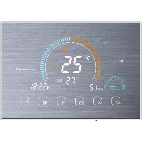 Thermostat Wi-Fi pour chaudière à gaz, commande vocale par application, écran LCD rétroéclairé, programmable, compatible avec Alexa et Google Home, BHT-8000-GC (argent)
