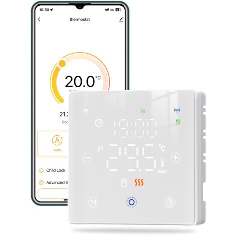 Thermostat WiFi à Chauffage à Batterie Caldera, Thermostat Programmable Contrôle Vocal, Convient aux chaudières à gaz à 2 Ligne, Compatible avec Google Assistant/Alexa/Tuya/Smart Life