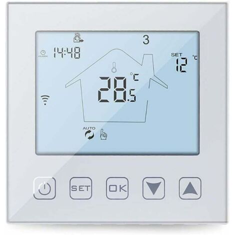 Thermostat WiFi Chauffage au Sol Eau 3A Alexa Google Assistant Compatible, Thermostat Connecté Thermostatique Plancher Chauffant à Eau Programmable Blanc