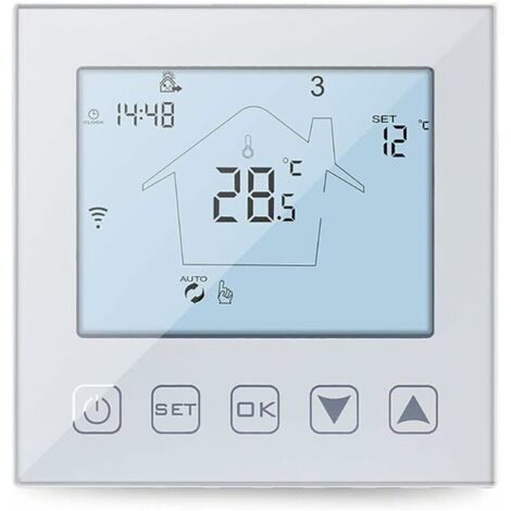 Thermostat WiFi Chauffage au Sol Eau 3A Alexa Google Assistant Compatible, Thermostat Connecté Thermostatique Plancher Chauffant à Eau Programmable Blanc