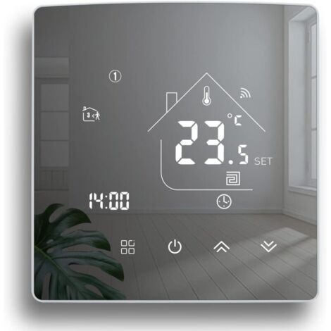 Thermostat WiFi Intelligent, Ecran Miroir Thermostat chaudière à gaz, Thermostats Connecté, Thermostat programmable Filaire, régulateur de température ambiante Compatible avec Alexa Google Ho