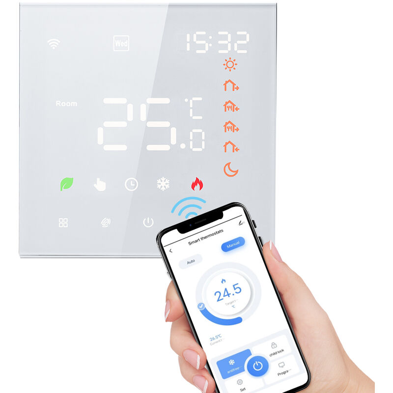 Thermostat WiFi intelligent Tuya Commande vocale 3A Écran lcd programmable numérique Écran tactile Contrôleur de température de chauffage par le sol