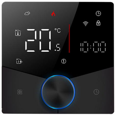 Thermostat WiFi intelligent Tuya, commande vocale, bouton de contrôle de température numérique hebdomadaire programmable avec couleur de lumière variable pour chauffage de chaudière à eau/gaz, compati