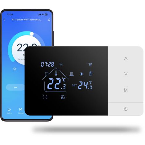 Thermostat WiFi pour Chaudière gaz 3A,Thermostat Mural 2 Fils à Piles,Alimentation par Batterie ou USB,Programmable Compatible avec Alexa et Google Home, Commande Vocale et Contrôle à Distance