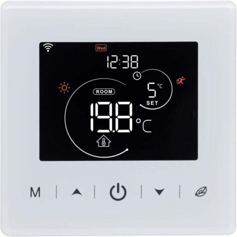 Thermostat WiFi,Thermostat chaudiere gaz a Pile,Thermostat d'ambiance programmable à 2 Fils contrôlé par Tuya ou Smart Life,Compatible avec Alexa et Google Home Commande Vocale,3A,Blanc,Mural