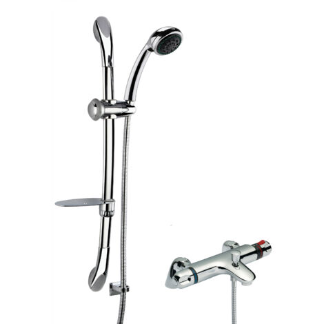 Thermostatic Bath Shower Mixer Tap & Luxury Curved Slide Rail Kit Bundle - Chrome - Balterley