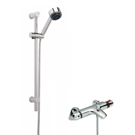 Thermostatic Bath Shower Mixer Tap & Multi Function Handset Slide Rail Kit Bundle - Chrome - Balterley