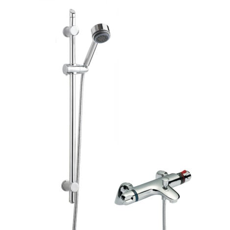 Thermostatic Bath Shower Mixer Tap & Round Multi Function Handset Slide Rail Kit Bundle - Chrome - Balterley