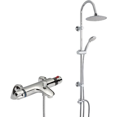 FNX BATHROOMS Thermostatic Bath Shower Mixer Tap With Round 3 Way Shower Kit