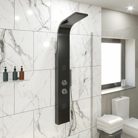 Thermostatic Brushed Black Shower Tower Panel 2 Body Jets 2 Twin Heads