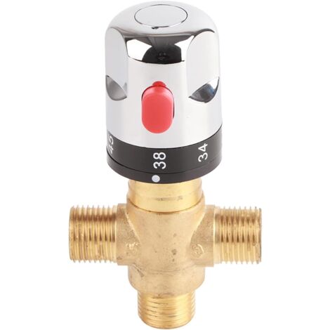 Thermostatic Mixer, 3 Way Solid Brass Thermostatic Mixer Temperature Control Valve for Shower System