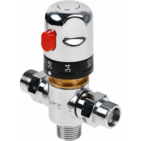 Thermostatic Mixing Valve, Thermostatic Mixer Valve, Shower Mixer Valve with G1/2" Connector, Hot and Cold Water Mixing Valve, Pipe Basin Thermostat Control, Bathroom Washroom Kitchen