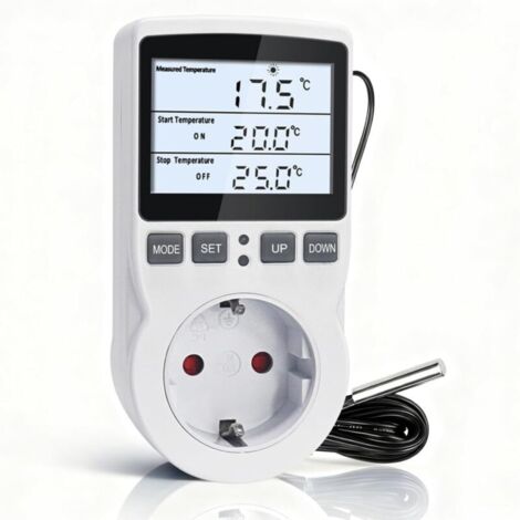 Thermostatic Plug with 3 Meter Probe 220V, Digital Temperature Controller with LCD Backlight, Temperature Controller for Incubator, Refrigerator, Greenhouse