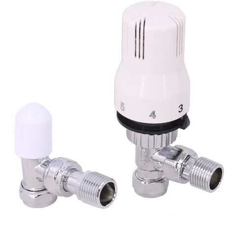 Thermostatic Radiator Valves 1/2" Angled Towel Rail Valve White and Chrome