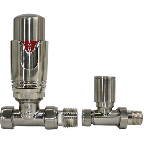 Thermostatic Radiator Valves Heated Towel Rail Straight Satin Nickel TRV 15mm