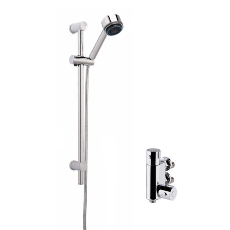 Thermostatic Round Vertical Bar Valve and Multi Function Handset Slider Rail Kit Shower Bundle - Chrome - Balterley