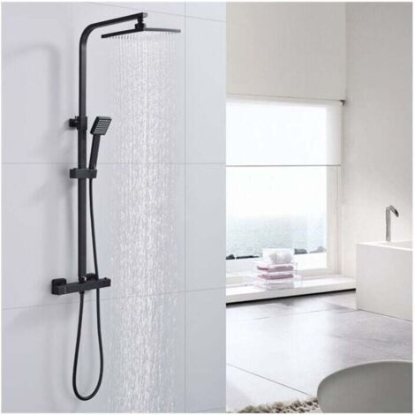 Thermostatic Shower Column Shower Set Brass Body Adjustable Height Shower System Black