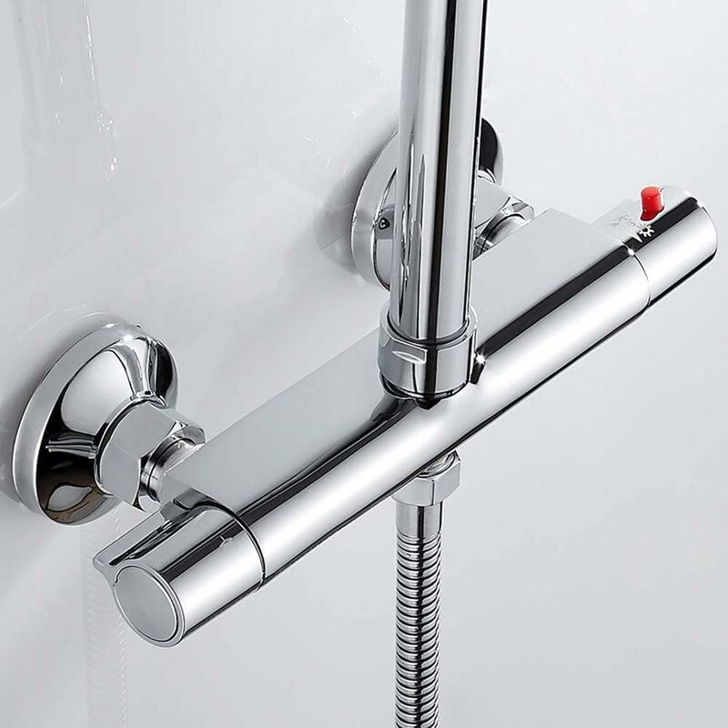 Thermostatic Shower Mixer 2 Outlets High and Low Chrome Brass Anti-scalding Mixer Tap for Bathroom Bathtub