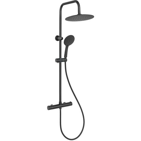 Thermostatic Shower Mixer Black Round Rainfall 2 Way Bar