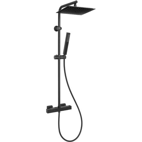 Thermostatic Shower Mixer Black Square Rainfall 2 Way Bar