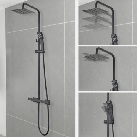 Thermostatic Shower Mixer Set Square Shower Kit 8 Inch Stainless Steel Overhead Shower Brass 38°c Thermostatic Valve Black