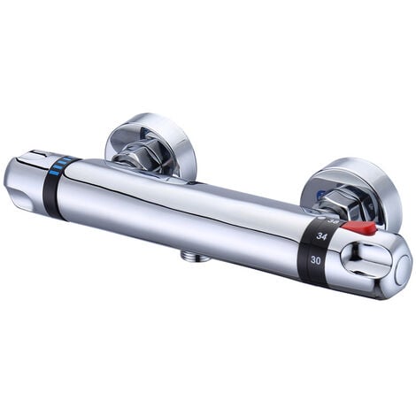 Thermostatic Shower Thermostat Chrome Shower Mixer Thermostat with Temperature and Flow Adjustment / Mixer Tap Shower Thermostat with 38°C Safety Button