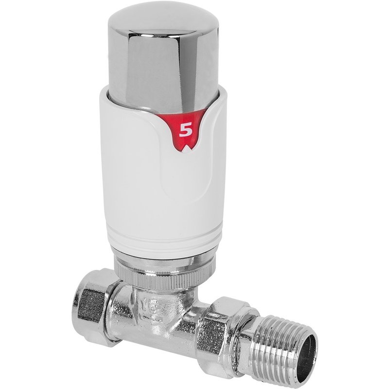 Thermostatic Straight Chrome and White 15mm Radiator Valve