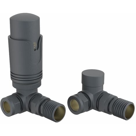 Thermostatic TRV Lockshield Corner Radiator Valves 15mm Pair Anthracite