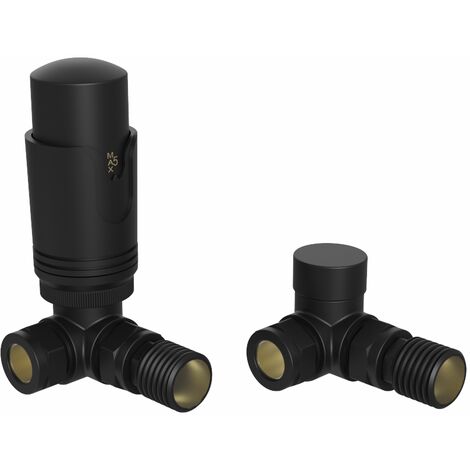Thermostatic TRV Lockshield Corner Radiator Valves 15mm Pair Black