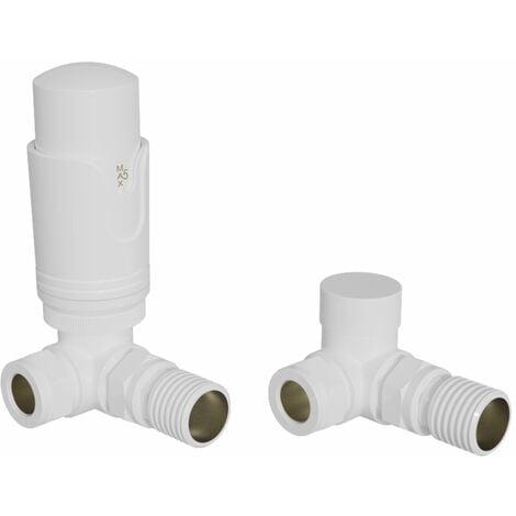 NRG Thermostatic TRV Lockshield Corner Radiator Valves 15mm Pair White