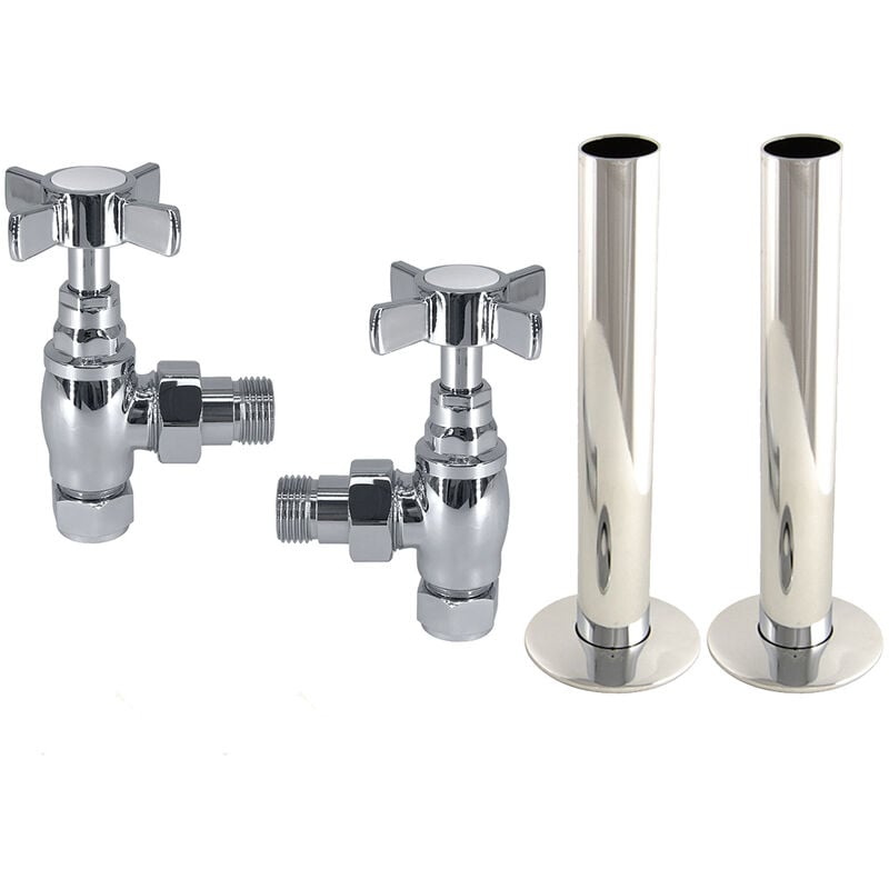 NRG - Manual Angled Traditional Radiator Valves Pipes Collars Chrome