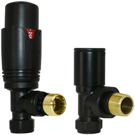 Thermostatic TRV Manual Radiator Valves Angled 15mm x 1/2" Twin Pack Black