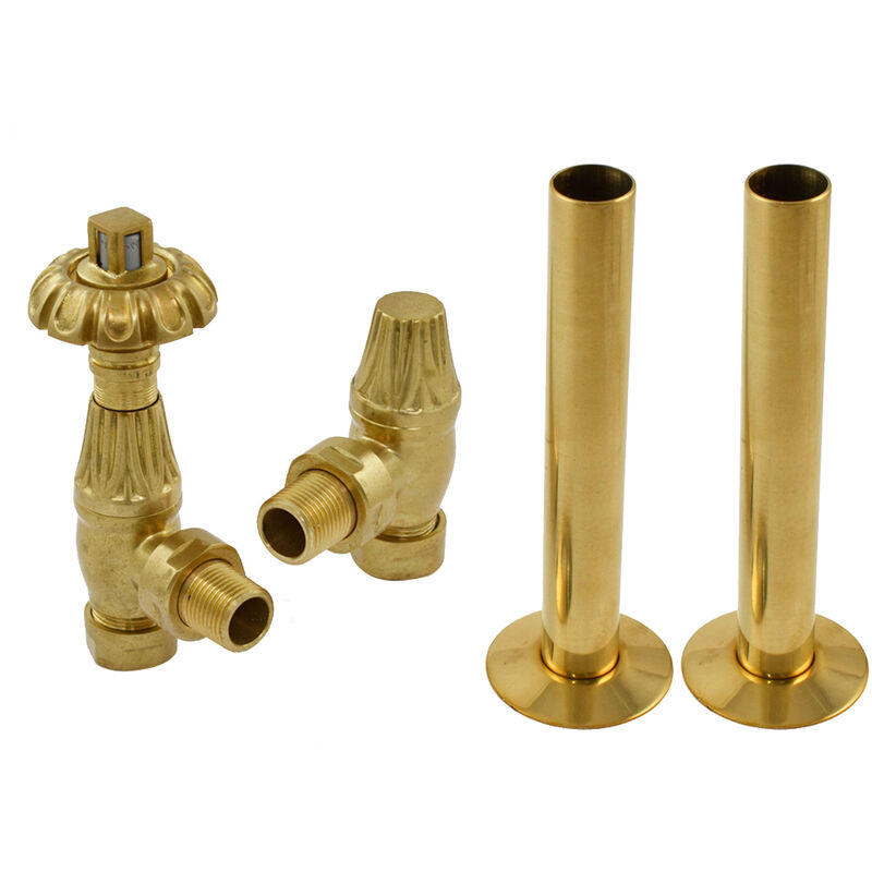 NRG - Thermostatic trv Traditional Radiator Angled Valves Pipes Collars Polished Brass