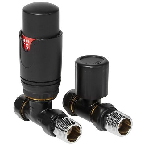 Thermostatic TRV Radiator Valves 1/2"x15mm Brass Straight Black
