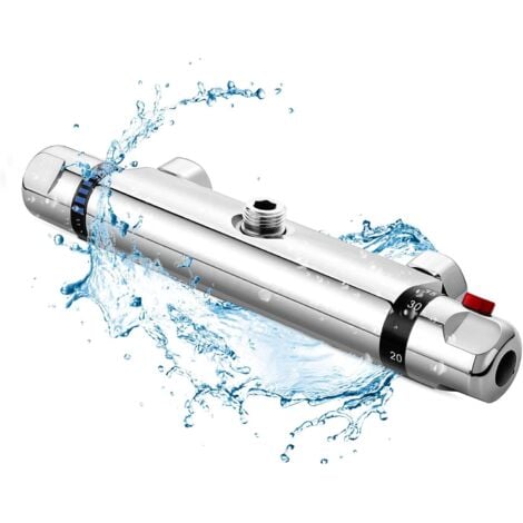 Thermostatique de Douche, Robinet Thermostatique Baignoire en Laiton 59, Protection de Sécurité avec 38℃ Anti-Brûlure Bouton, Mitigeur Baignoire Réglage Précis de Tempétature et Volume d'Eau
