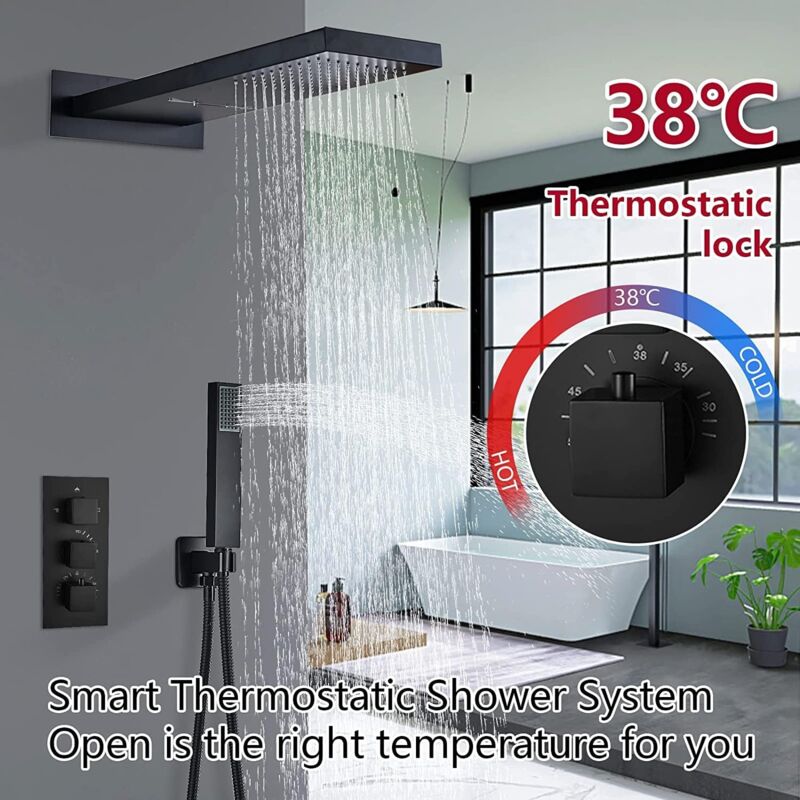 Suguword - Thermostatique Système de Douche Encastré 2 Fonctions Pommeau de Douche et Douchette à Main Installation au Mur Ensemble de Douche Acier