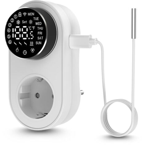 Thermostatstecker mit Sonde, intelligenter Thermostatstecker für Heizung und Kühlung, 16A 24GHz digitaler Temperaturregler, kompatibel mit Alexa und Google Assistant