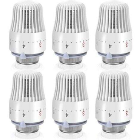 Thermostatventil für Heizkörper: 6-teiliger Thermostatkopf, Heizkörperthermostat, Thermostat M30 x 1,5, Weiß