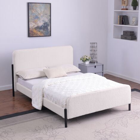 THETFORD IVORY BOUCLE FABRIC DOUBLE BED FRAME