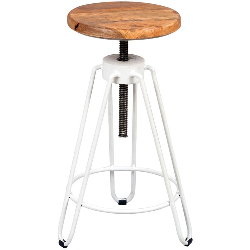 Altobuy - thibert - Tabouret Métal Blanc et Bois Massif