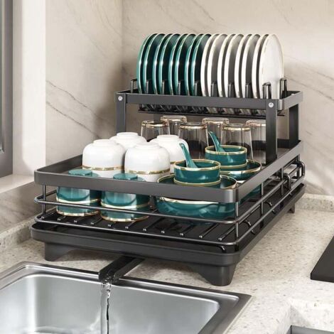 Thick Carbon Steel Kitchen Dish Drainer – 30kg Capacity, Rustproof, 360° Draining