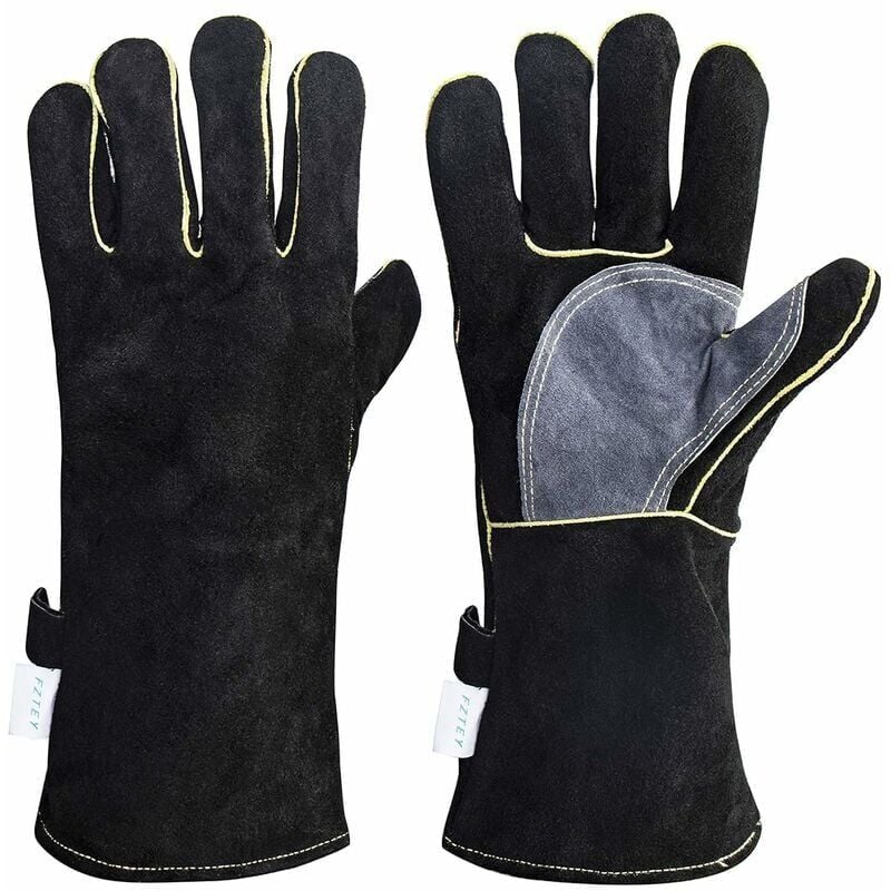 Thickening Heat and Fire Resistant Leather Gloves with Kevlar Stitching, Extreme High Temperature Hot Metal Thermal Work Protective Gloves (16 Inc