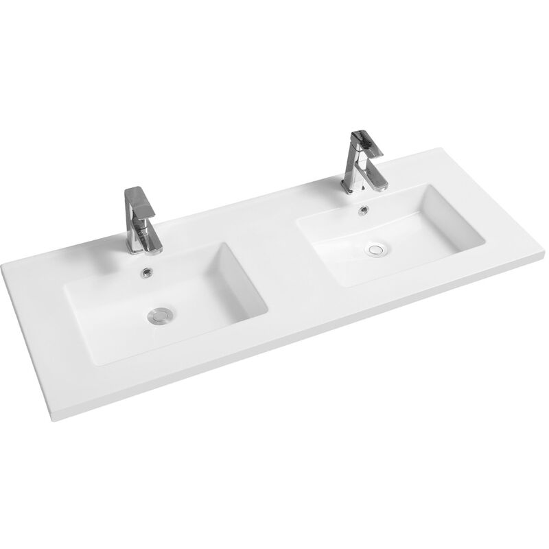 Mid-Edge 5012 Ceramic 121cm Double Inset Basin with Rectangular Bowl - size - color