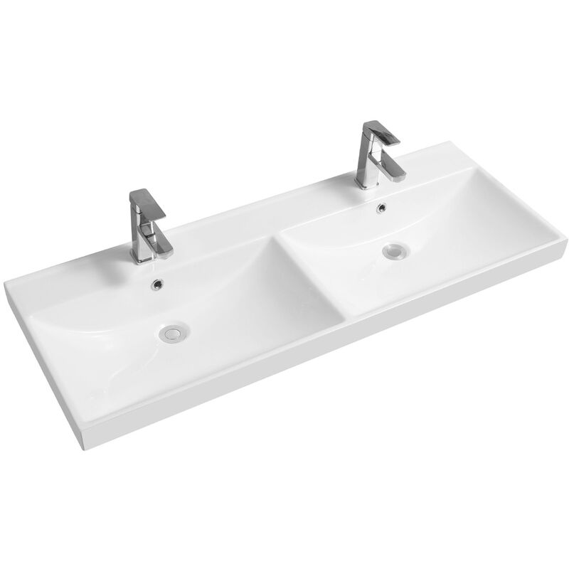 Thick-Edge 5409 Ceramic 120.5cm Double Inset Basin with Scooped Full Bowl - size - color