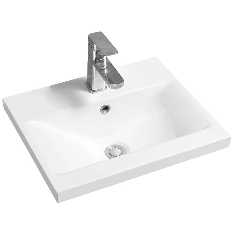 Mid-Edge 5004 Ceramic 51cm Narrow Inset Basin with Dipped Bowl - size - color White - White