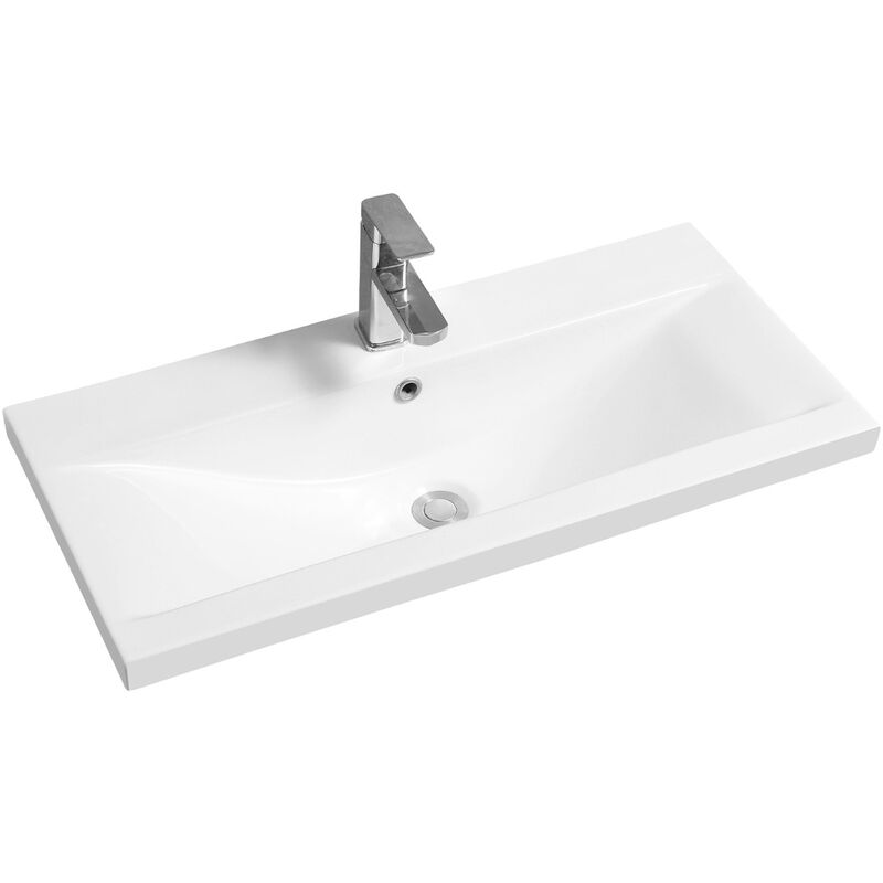 Mid-Edge 5004 Ceramic 81cm Narrow Inset Basin with Dipped Bowl - size - color