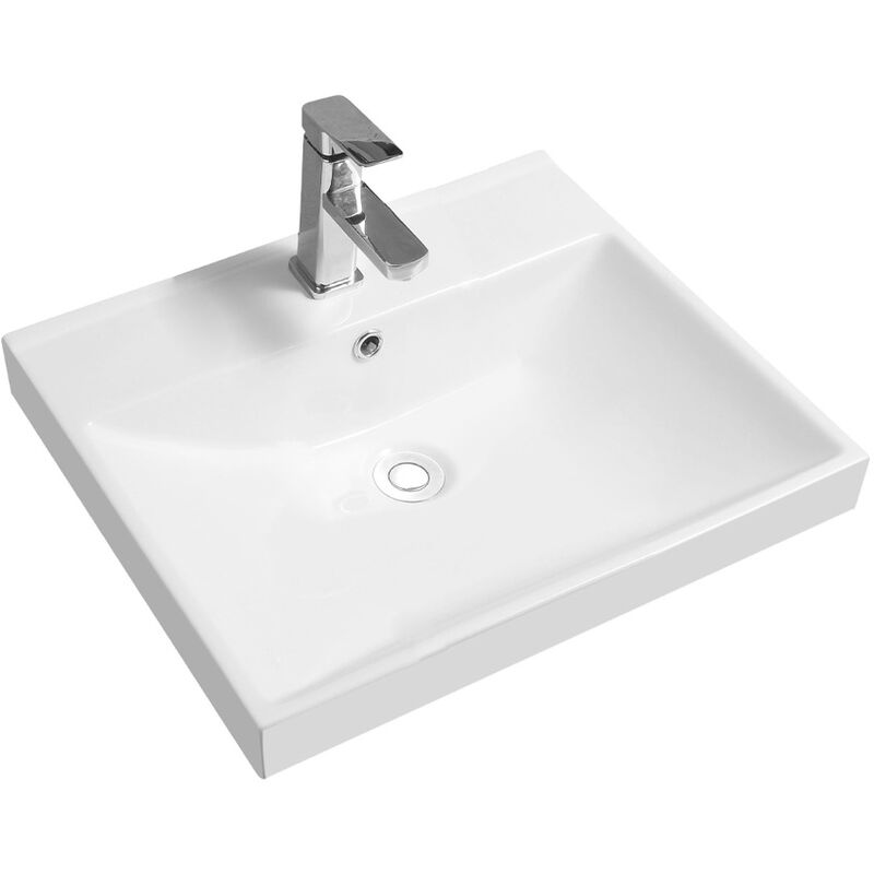 Thick-Edge 5409 Ceramic 51cm Inset Basin with Scooped Full Bowl - size - color White - White